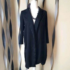High side-slit, Black open coat